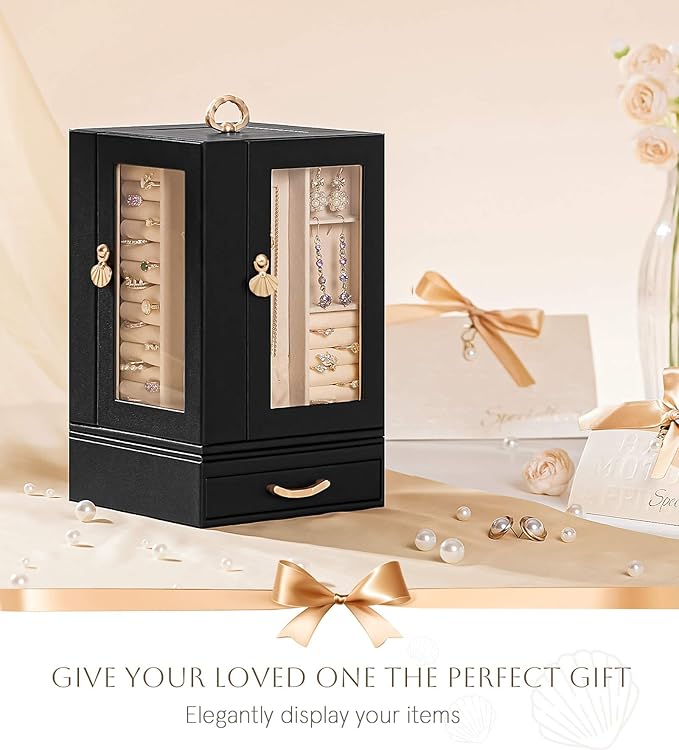 Enthralite Jewelry Box large for Dresser: Women Necklace Ring Storage Organizer with Compartments - Elegant Earring Holder Di