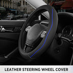 Road Comforts Leather Steering Wheel Cover with Decorative Trim and Piping, Anti-Slip Breathable Design, Fits 14.5–15 Inch Ro