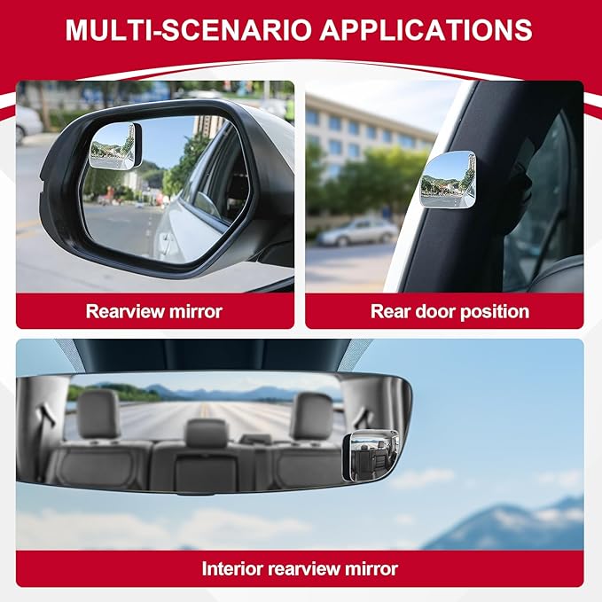 LivTee Blind Spot Mirror, Fan HD Glass Frameless Convex Rear View Mirror with wide angle Adjustable Stick for Cars SUV and Trucks, Pack of 4