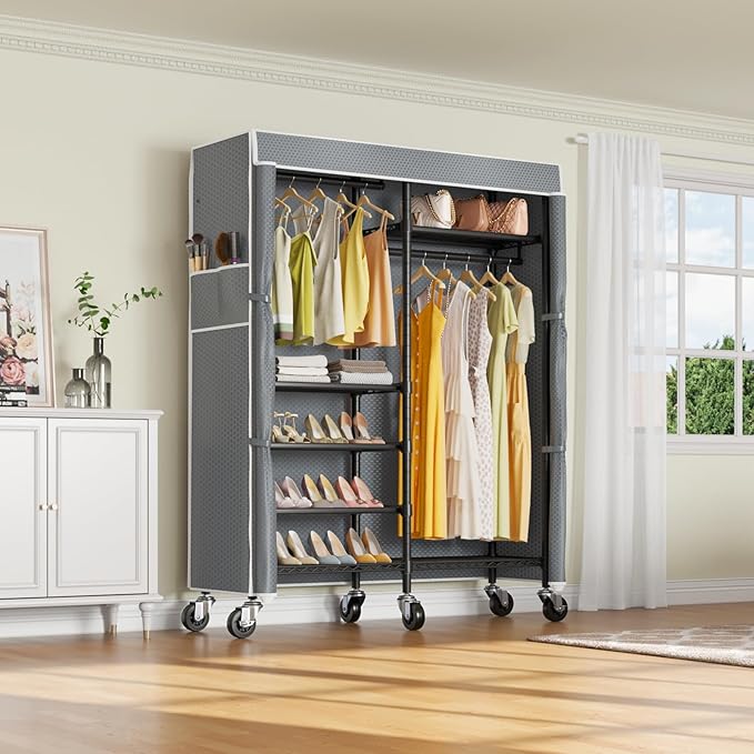 VIPEK R4C Rolling Garment Rack 6 Tiers Adjustable Heavy Duty Wire Shelving Portable Clothes Rack with Lockable Wheels, Black 