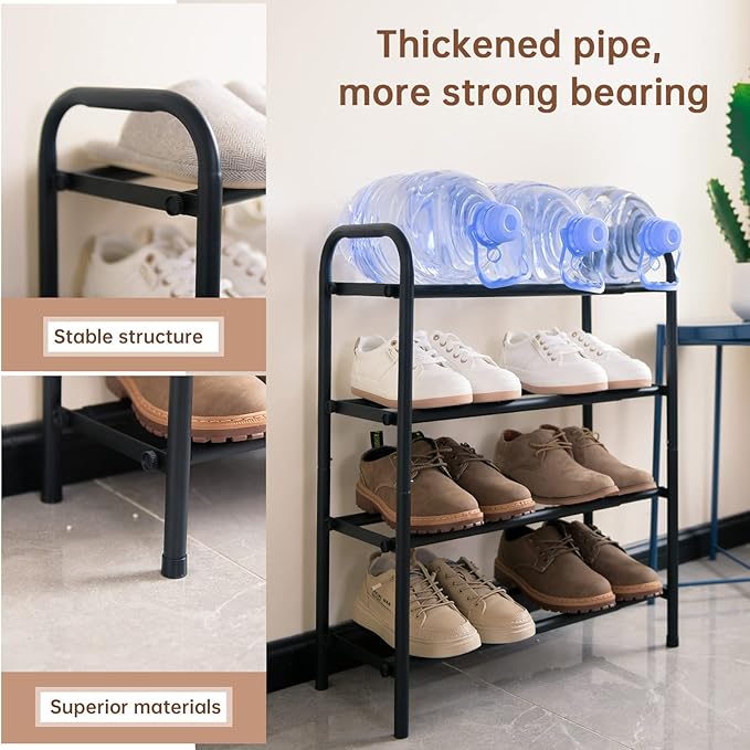 Gonfoam 4-Tier Expandable Shoe Rack,Adjustable Shoe Shelf Storage Organizer Heavy Duty Metal Free Standing Shoe Rack for Entr