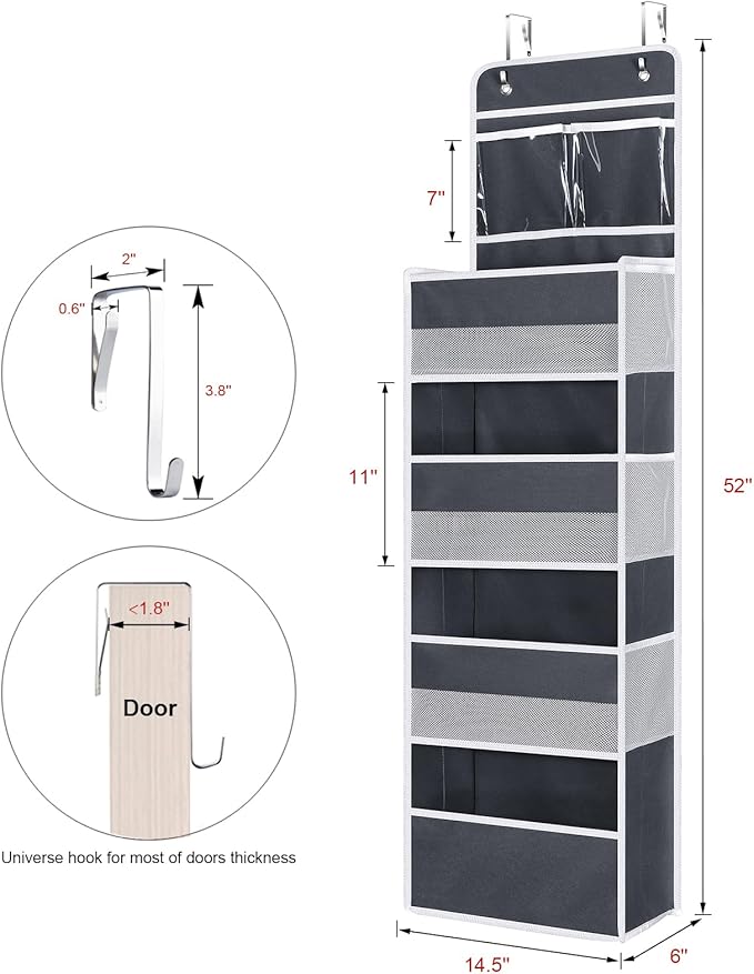 Univivi Over The Door Organizer with 6 Side Mesh Pockets, 5 Shelf Door Hanging Organizer Large Capacity Door Storage for Clos