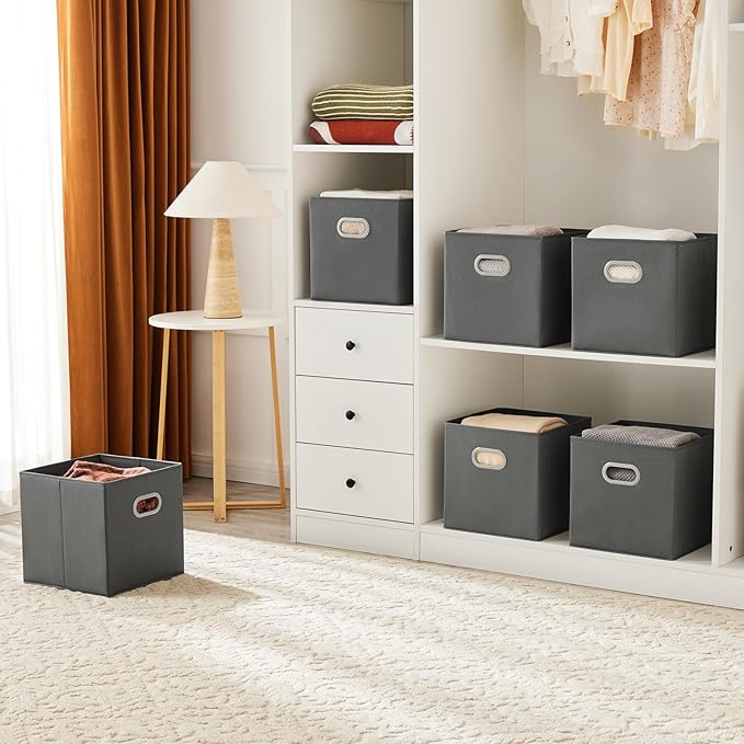 MAX Houser Fabric Storage Bins Cubes Baskets Containers with Dual Plastic Handles for Home Closet Bedroom Drawers Organizers 