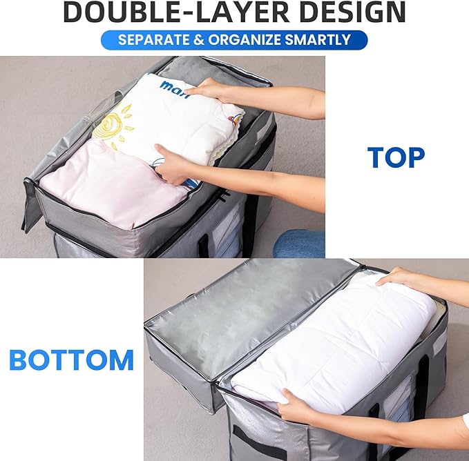 TAILI 2 Tier Extra Large Moving Bags, 2 Pack Silver Heavy Duty Totes for Storage with Visible Window, Wrap Around Handles, St