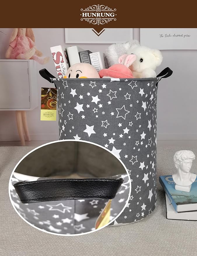 HUNRUNG Laundry Hamper,Large Canvas Fabric Lightweight Storage Basket Toy Organizer Dirty Clothes Collapsible Waterproof for 