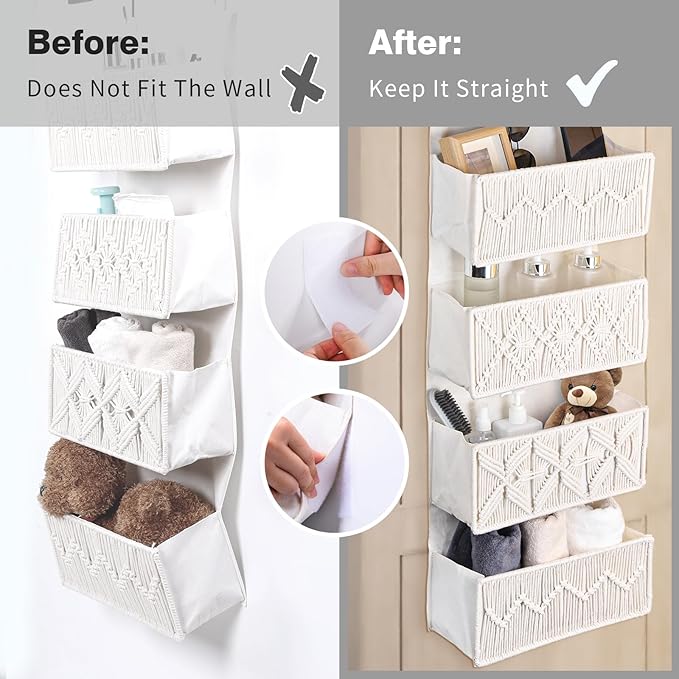 ANTIS'S HOME Nursery Over The Door Organizer Boho Decor Nursery Storage with 4 Large Woven Pockets, Macrame Nursery Organizer