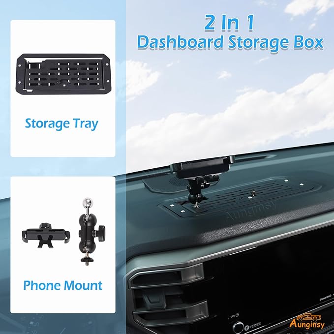 Aunginsy Center Console Dash Storage Organizer Tray Compatible with Toyota Tundra/Sequoia 2022-2026 Accessories, Dashboard Multi-Functional Phone Holder Storage Box Insert with Mobile Phone Mount