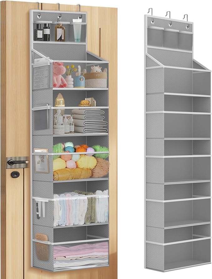Hanging Yarn Storage Organizer, Large Capacity Knitting Yarn Organizer Storage with 5 Deep Pockets 13 Mesh Bags, Over The Doo
