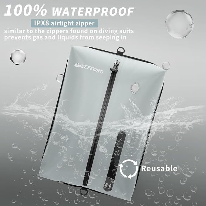 Vacuum Bag for Travel, Professional IPX8 Waterproof Reusable Vacuum Compression Bags for Travel Suitcases, Durable Space Save