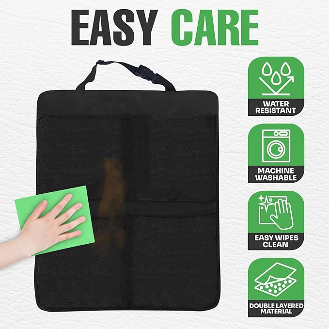 lebogner Back Seat Cover for Kids + 4 Pocket Storage Organizer, 2 Pack X-Large Waterproof Kick Mats Backseat Protector, Car S