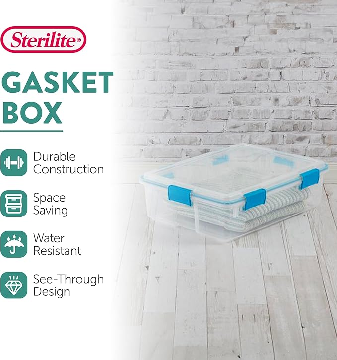 Sterilite 8-Pack Gasket Box, Weather-Resistant Storage Bins with Latching Lids, 37 Quart - Heavy-Duty Organizing Containers f