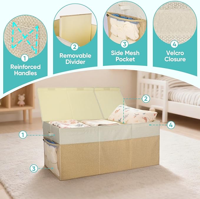 BALEINE Extra Large Fabric Storage Bins with Lid, Collapsible Storage Boxes Bins Baskets with Divider for Home Organizing (37