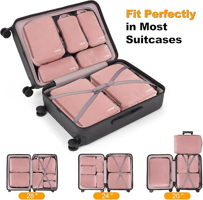 8 Set Compression Packing Cubes for Travel, Waterproof Luggage Organizers, Suitcase Organizer Set for Carry-On & Checked Bagg