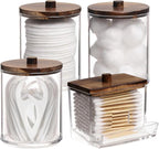 Tbestmax 4 Pack Qtip Holder Bathroom Container, 10/7oz Cotton Ball/Swabs Dispenser, Apothecary Jar with Bamboo Lids for Organ