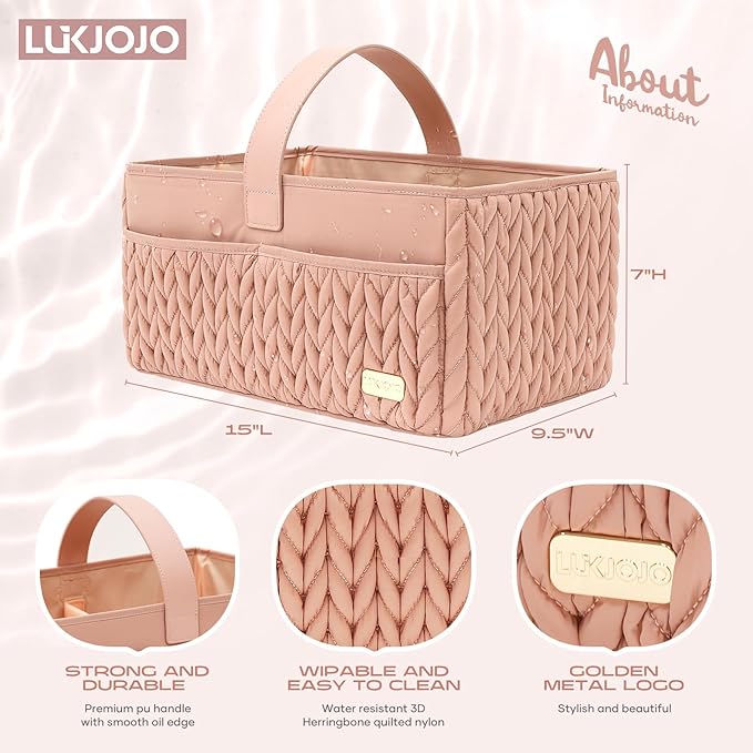 Luxurious Baby Diaper Caddy, Nursery Storage Basket for Newborn Boy and Girl, Travel Baby Basket for Diapers Baby Wipes, Orga