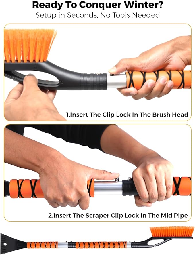 EcoNour 43" Ice Scrapers for Car Windshield | 3 Parts Detachable Telescopic Snow Brush for Car, Trucks, SUV | Long Snow Scraper with Brush | Car Winter Accessories