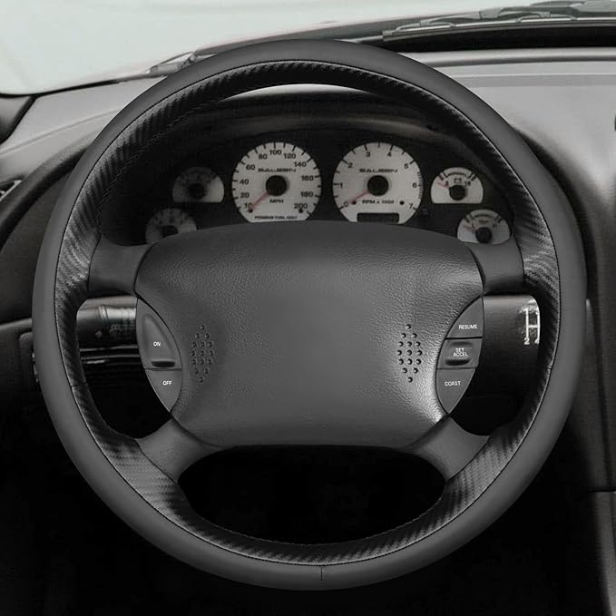 MEWANT Hand Sewn 3D Style Steering Wheel Cover Wrap for Ford Mustang 1994-2004 Steering Wheel Accessories for Ford Mustang 1994-2004