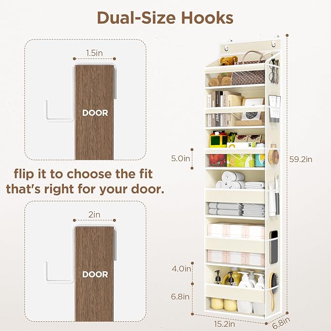 Mefirt Over The Door Organizer, 6 Shelf Door Hanging Organizers with 6 Large Capacity Pockets, Behind Door Storage Hanging Sh