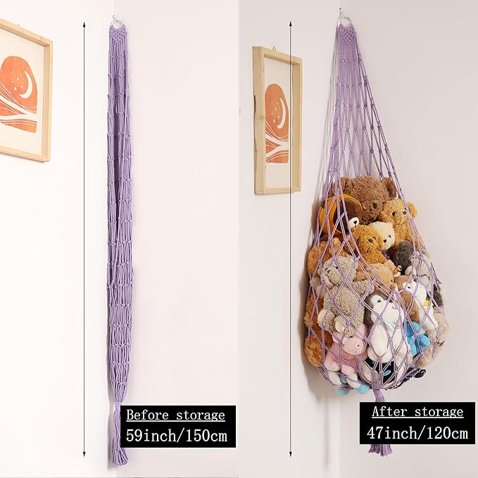 Amdermi Upgrade Stuffed Animal Hammock Corner or Wall Hanging Net for Stuffy Animal Storage Macrame Toy Display Over Door Toy