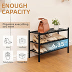 3 Tier Bamboo Shoe Rack Storage Organizer for Closet, Multifunctional Stackable Free Standing Shoe Shelf Organizer for Small 