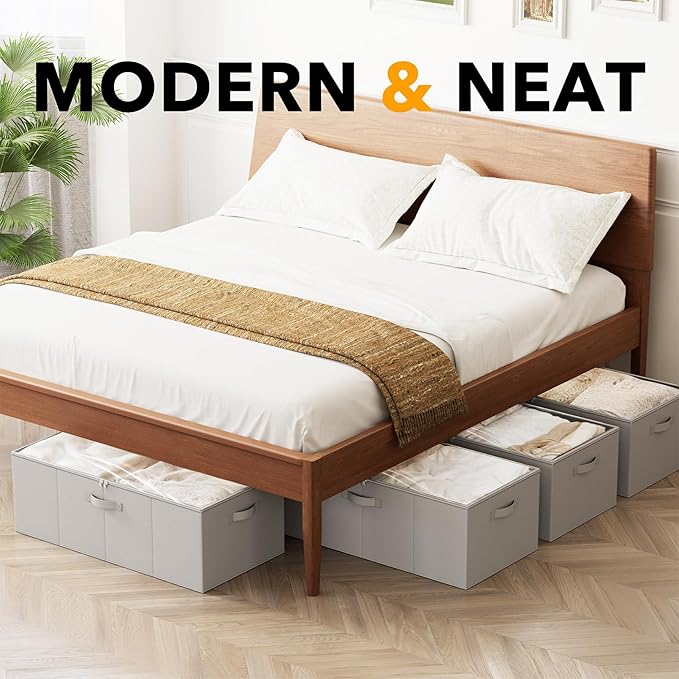 SpaceAid 4 Pack 10" High Under Bed Storage Containers, Large Underbed Storage Organizer Bins with Lids for Bedroom, Dorm, Clo