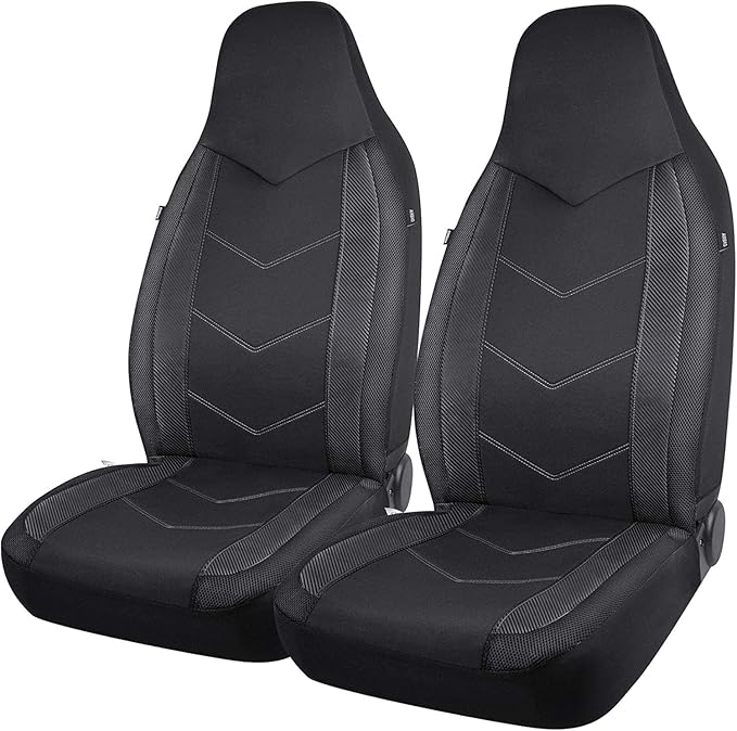 PIC AUTO High Back Front Car Seat Covers - Sports Carbon Fiber Mesh Design Seat Covers, Universal Fit, Airbag Compatible (Bla