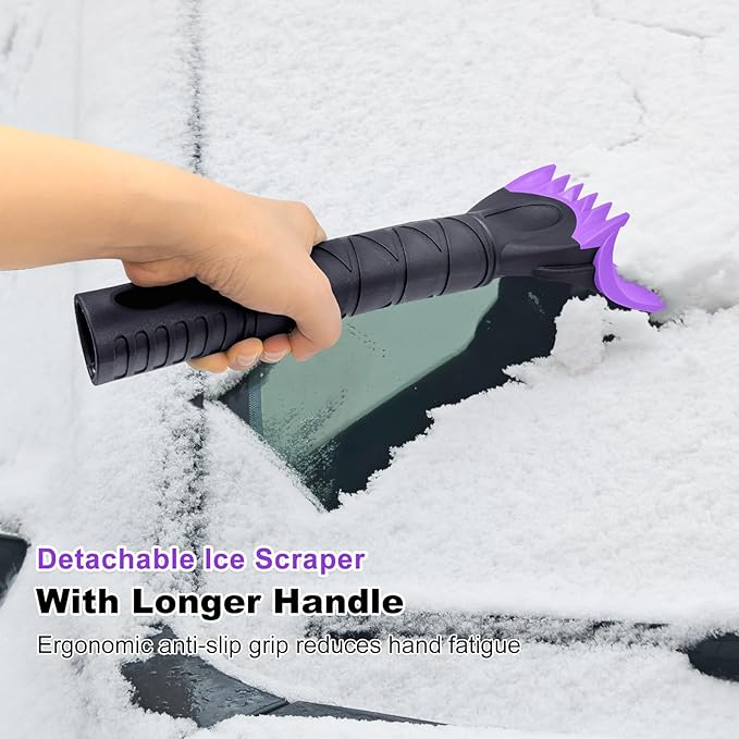 HEEYA 48 Inch Long Snow Brush for SUV, Extendable Ice Scraper and Brush with Foam Grip, 360° Pivoting Snow Car Brush for Truck Auto Jeep RV Vehicle Windshield Window - Purple