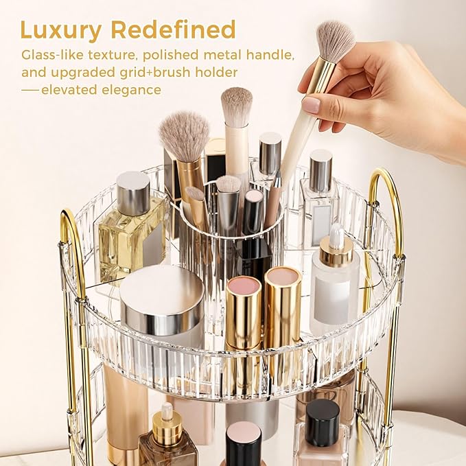 360° Rotating Makeup Organizer, Large-Capacity Skincare Make Up Storage 3 Tier Perfume Organizers Cosmetic Dresser Organizer 
