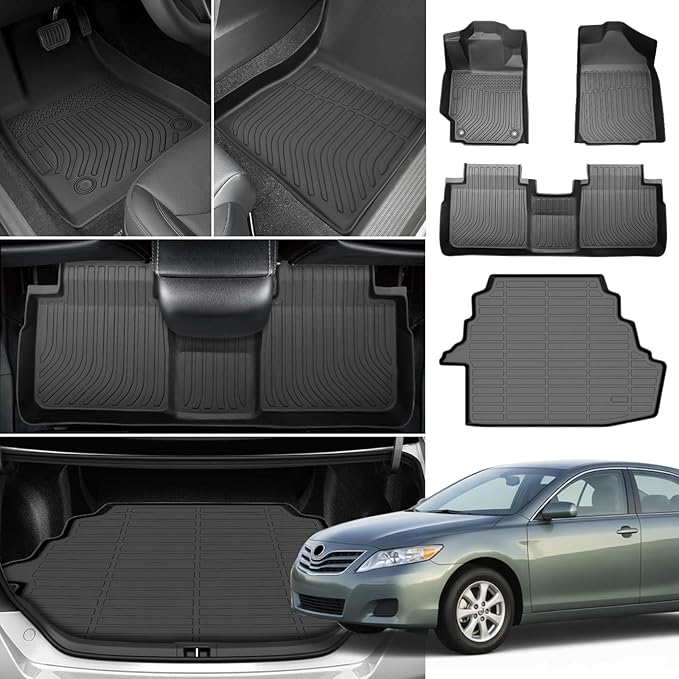 Floor Mats for Toyota Camry 2007 2008 2009 2010 2011(ONLY Gas), Custom Fit Camry CE XLE SE LE Floor Mats, Front Rear Mats & Cargo Liner, TPE Anti-Slip Waterproof Duty Car Accessories