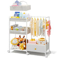 BBLIKE 3in1 Diaper Caddy Organizer - Diaper Caddy & Rolling Diaper Cart with Kids Clothing Rack for Nursery and Baby Essentia