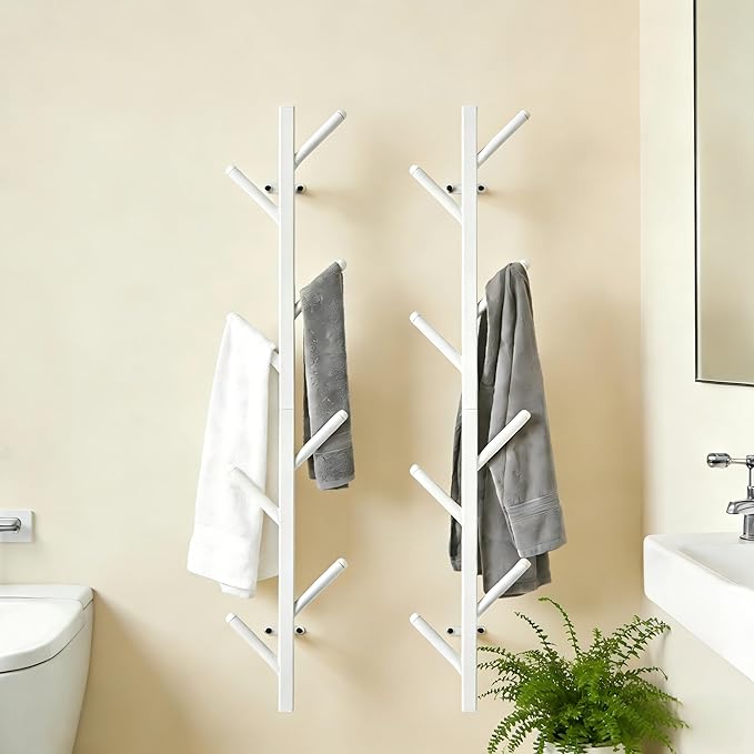 GAWAMAY Modern Vertical Coat Rack Wall Mount Set of 2 (Height33.4), White Metal Corner Wall Mounted Hat Racks Tree, Heavy Dut
