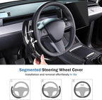 Steering Wheel Cover for Tesla Model 3 (2017-2023) / Model Y (2020-2024),Anti-Slip,Comfortable Grip, Breathable,Customized for Tesla Model 3/Y Accessories,Bright Black