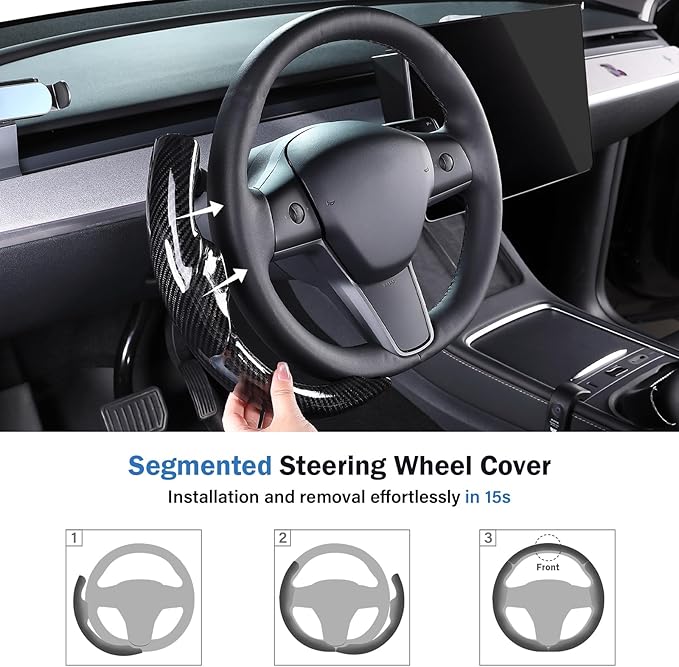 Steering Wheel Cover for Tesla Model 3 (2017-2023) / Model Y (2020-2024),Anti-Slip,Comfortable Grip, Breathable,Customized for Tesla Model 3/Y Accessories,Bright Black