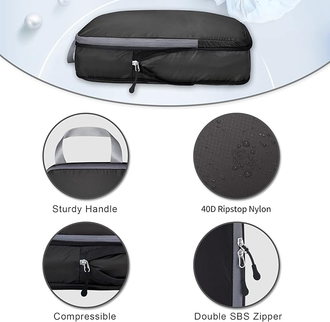 BAGAIL 5 Set Ultralight Compression Packing Cubes Travel Accessories Expandable Packing Organizers(Black)