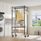 VIPEK R3 Medium Rolling Clothes Racks with Lockable Wheels, Heavy Duty Garment Rack with Adjustable Shelves & Hanging Rod & S