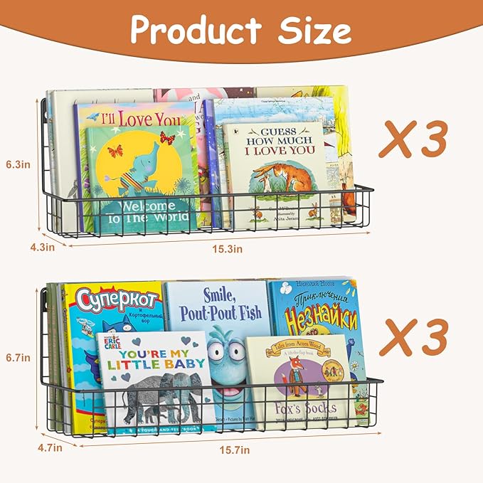 X-cosrack Floating Book Shelves for Wall Kids Bookshelf,Metal Hanging Wall Mounted Shelf for Nursery Toddler, Kids Room, Clas