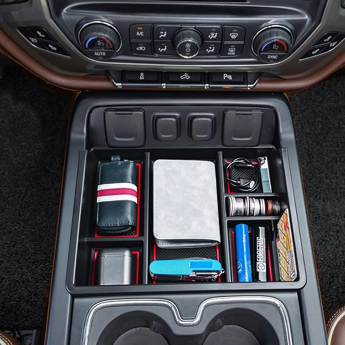 EDBETOS Console Organizer Compatible with 2014-2018 Chevy Silverado/GMC Sierra 1500 and 2015-2019 Silverado/Sierra 2500HD/3500HD Accessories Compartment Insert Tray - Full Console w/Bucket Seats ONLY