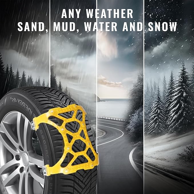 VaygWay Car Snow Tire Chains - All Season Yellow Snow Chains- Emergency Vehicle Anti-Slip Tire Chains for Cars, SUVs, & Truck