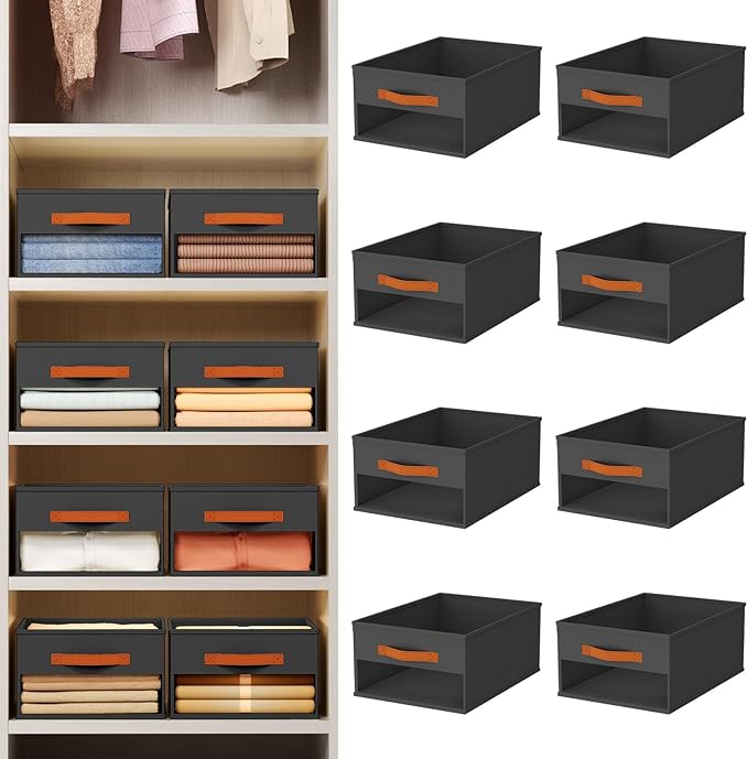 Homsorout Drawer Organizers and Storage - 8 Pack Foldable Pants Organizer with Clear Window & Handles, Fabric Closet Organize