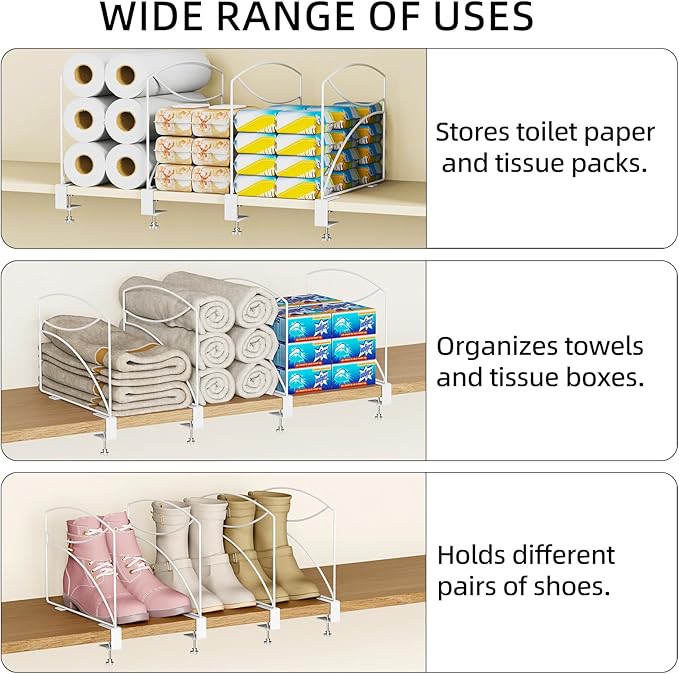 6-Piece Wire Shelf Dividers for Closet Organization, Upgraded C-Clips Adjustable Metal Shelf Dividers Suitable For Bedrooms &
