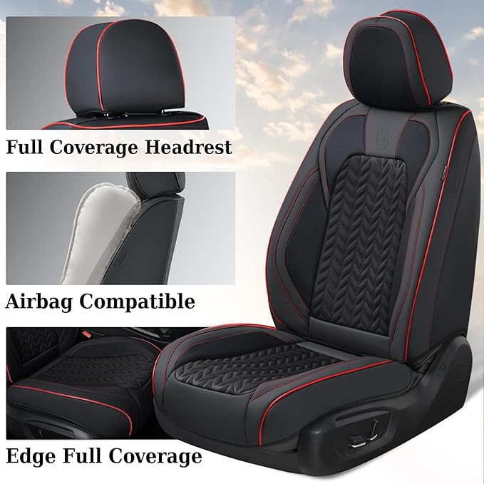 Coverado Front Seat Cover, Car Seat Cover Winter, 2PCS Car Seat Protector, Seat Covers for Cars, Breathable Faux Leather Car 