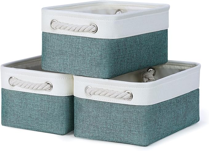 Bidtakay Small Storage Baskets for Shelves 3 Pack Fabric Storage Bins for Organizing Linen Collapsible Organizer for Closet-D