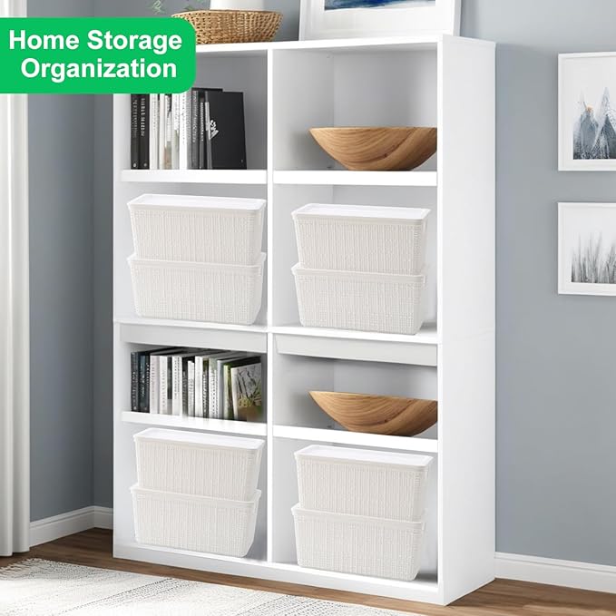 6 Pack Plastic Storage Baskets With Lids,White Breathable Stackable Storage Bins,Small Storage Containers,for Organizing Stor