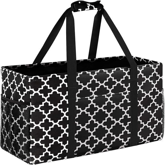 GhvyenntteS Extra Large Utility Tote Bag - Stand Up Utility Tote with Metal Wire Frame & Hard Bottom Board, Reusable Grocery Bags With Handles for Storage, Picnics, Beach, Pool, Laundry, Car, Camping