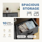 DUMOS Dresser for Bedroom, 10 Storage Drawers, Wide Fabric Closet Chests Organizer Tower Furniture with Wooden Top Metal Fram