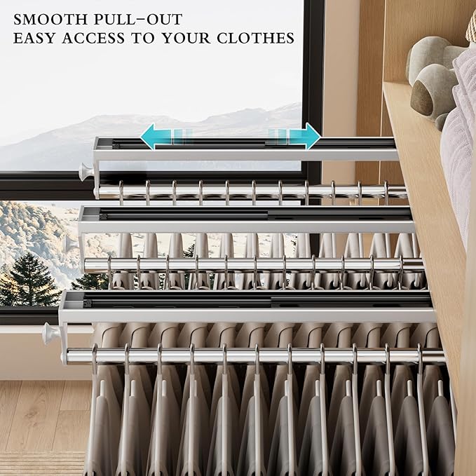 2 Pack Pull Out Closet Valet Rod, Heavy Duty Adjustable Closet Rod, 13.7inch Telescopic Pant Rack, Space Aluminum Clothes Han