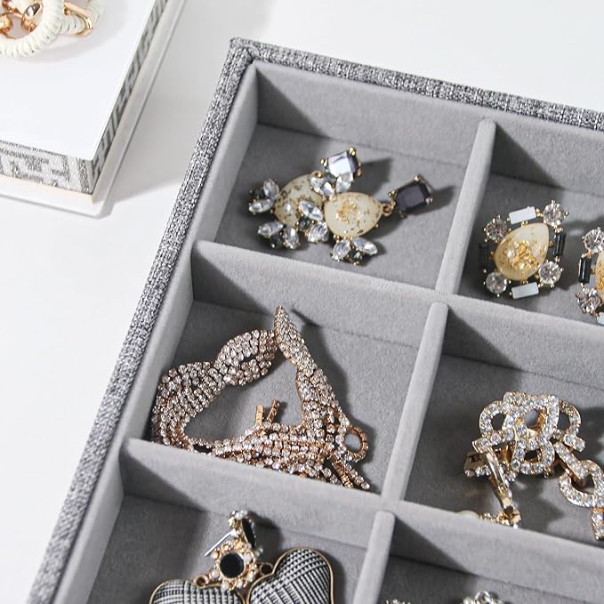 Stackable Jewelry Organizer Tray For Drawers,White Leather Small Earring Storage Tray,Bracelet And Necklace Display Box,Jewel