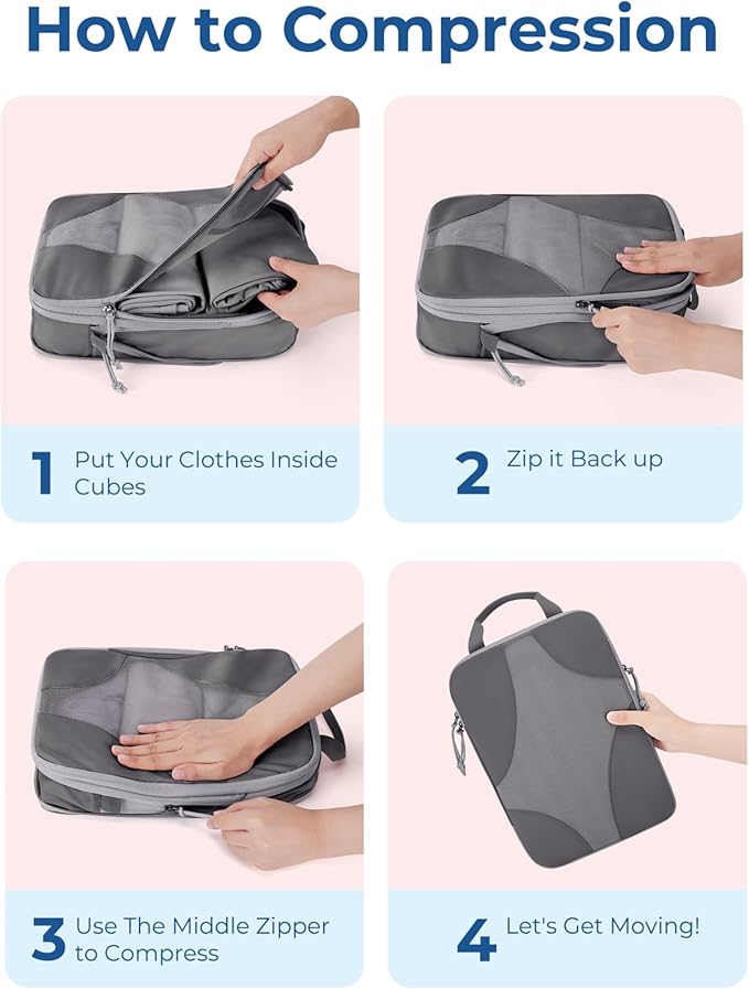 BAGSMART Compression Packing Cubes for Travel, Compressible Luggage Organizer for Cruise Ship, Lightweight Travel Essentials 