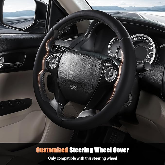Aimato Customized Steering Wheel Cover for Honda Accord 2013-2017/Pilot 2016-2018/Crosstour 2013-2015, Thin,Anti-Slip,Scratch-Resistant Exclusive Car Accessory for Honda, Black