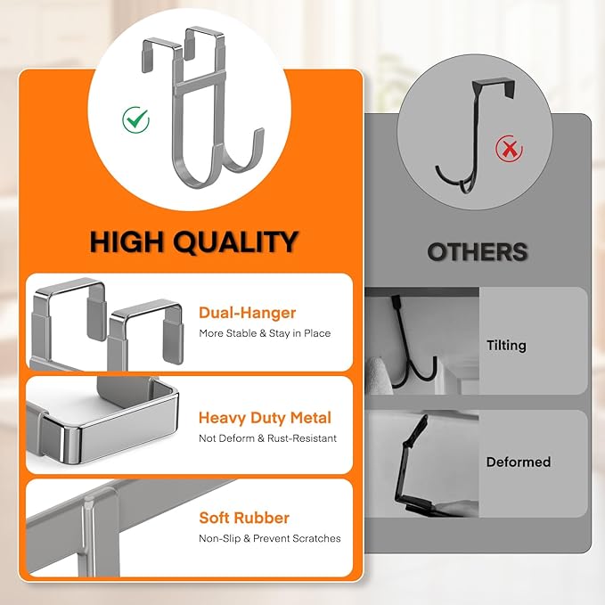 FYY Over The Door Hooks - 4 Pack Heavy Duty Dual-Hook Organizer Hanger with Non-Slip Rubber for Towels, Clothes, Hats & Bags 